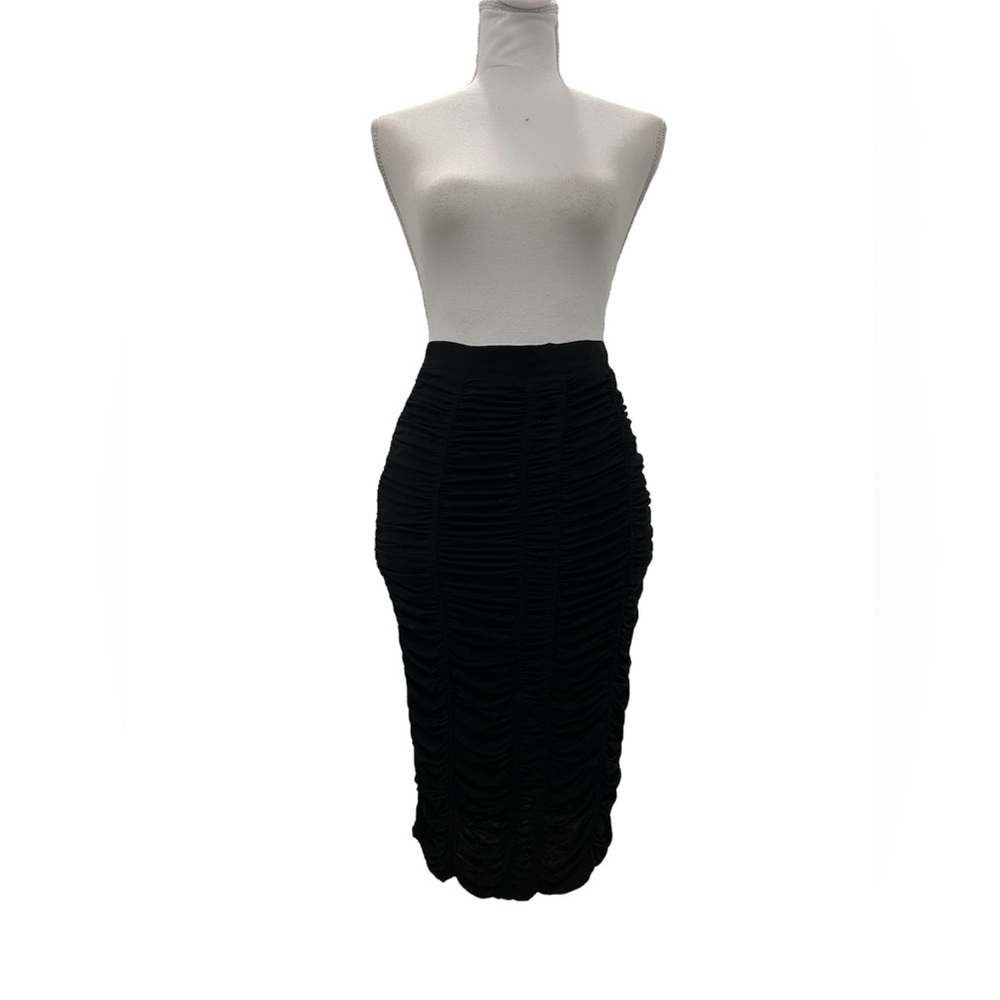 Burberry Black Ruched Form‎ Fitting Stretchy Pencil Skirt high waist office sz 2 - Picture 3 of 11